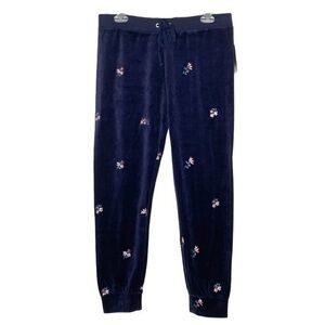 Juicy Couture Black Label Navy Blue Floral Embroidered Jogger Pants NWT